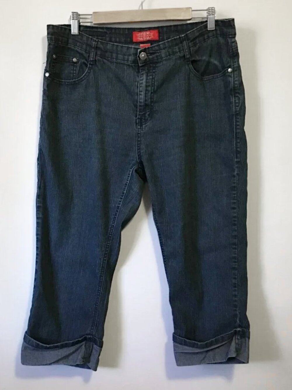 Cos Jeans Dark Navy Ramie Capri Pants - Black Rhinestone Embellished - 14
